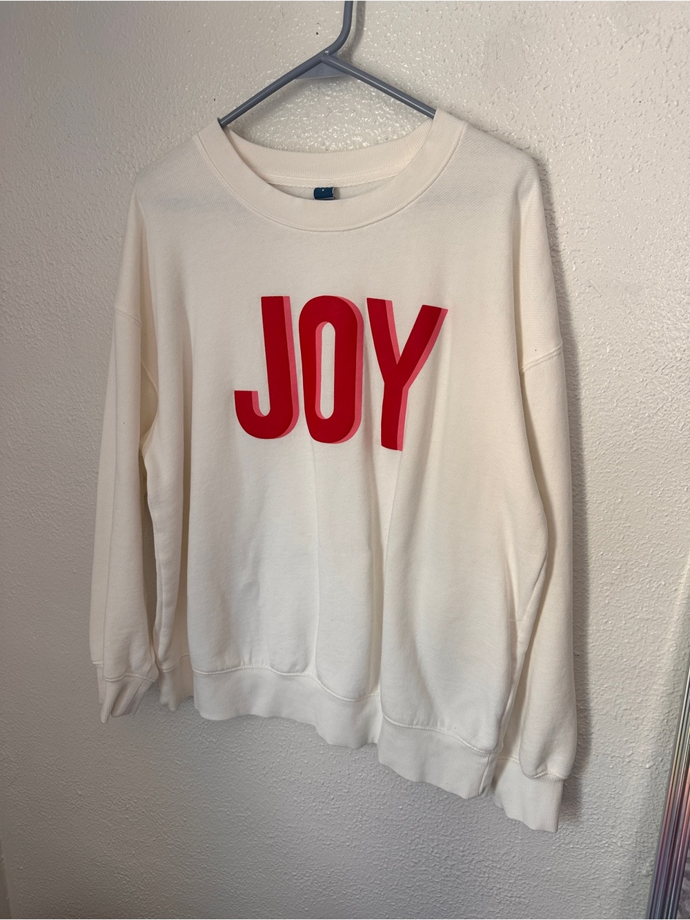 Old Navy Women’s Small Holiday Joy Crewneck Sweatshirt Oversized White Red